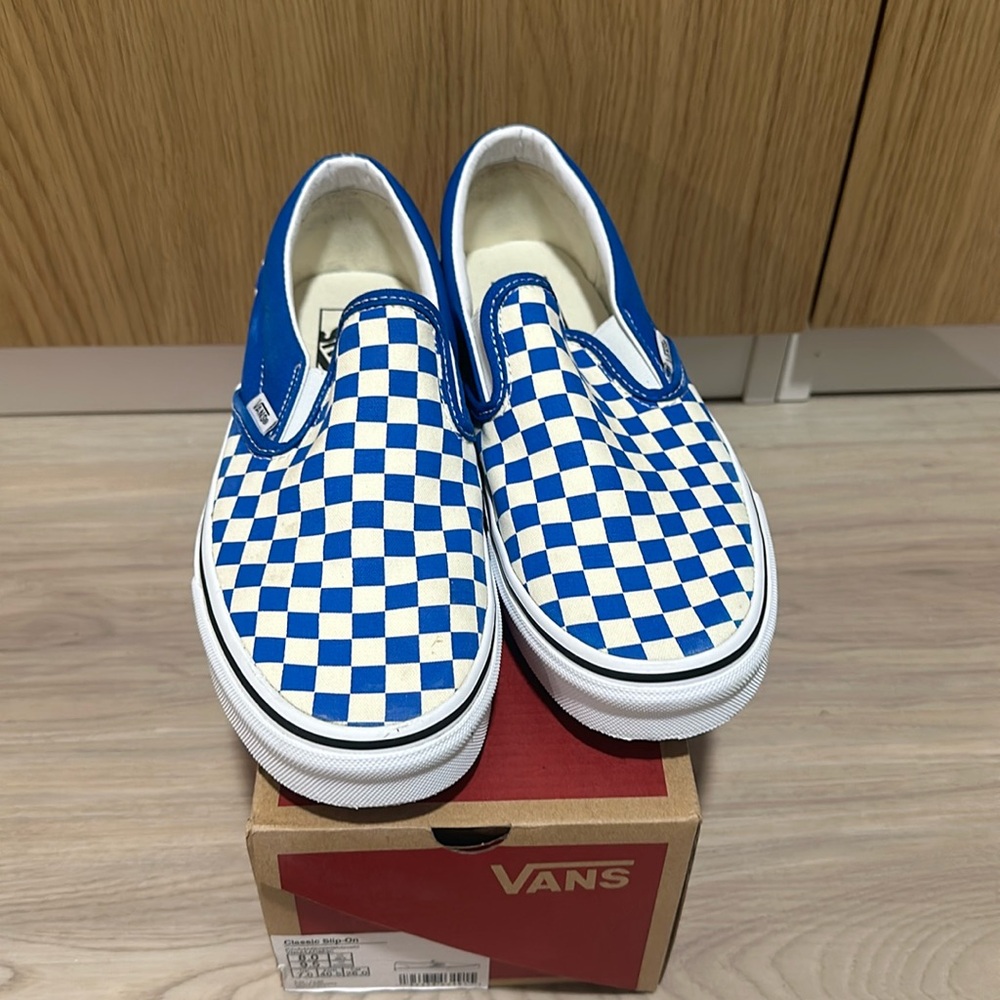 Vans Classic Slip On Checkerboard Imperial Blue White Low Shoe Sneaker Mens 8
